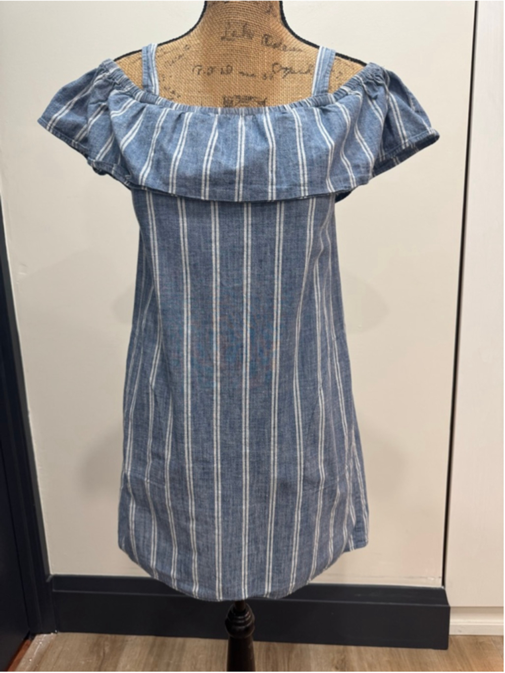 J.Crew Chambray Denim Striped Off-Shoulder Mini Dress S Coastal Cowgirl Preppy